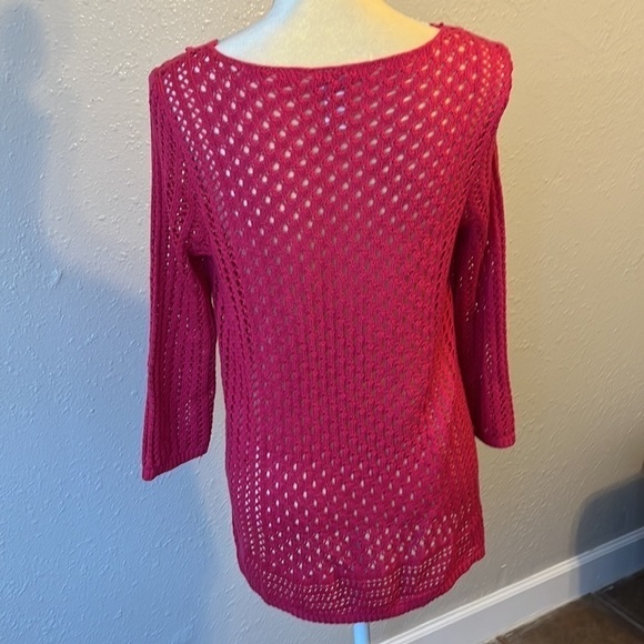 CHICO'S crochet detail jaime‎ pullover in raspberry size S - Picture 4 of 6